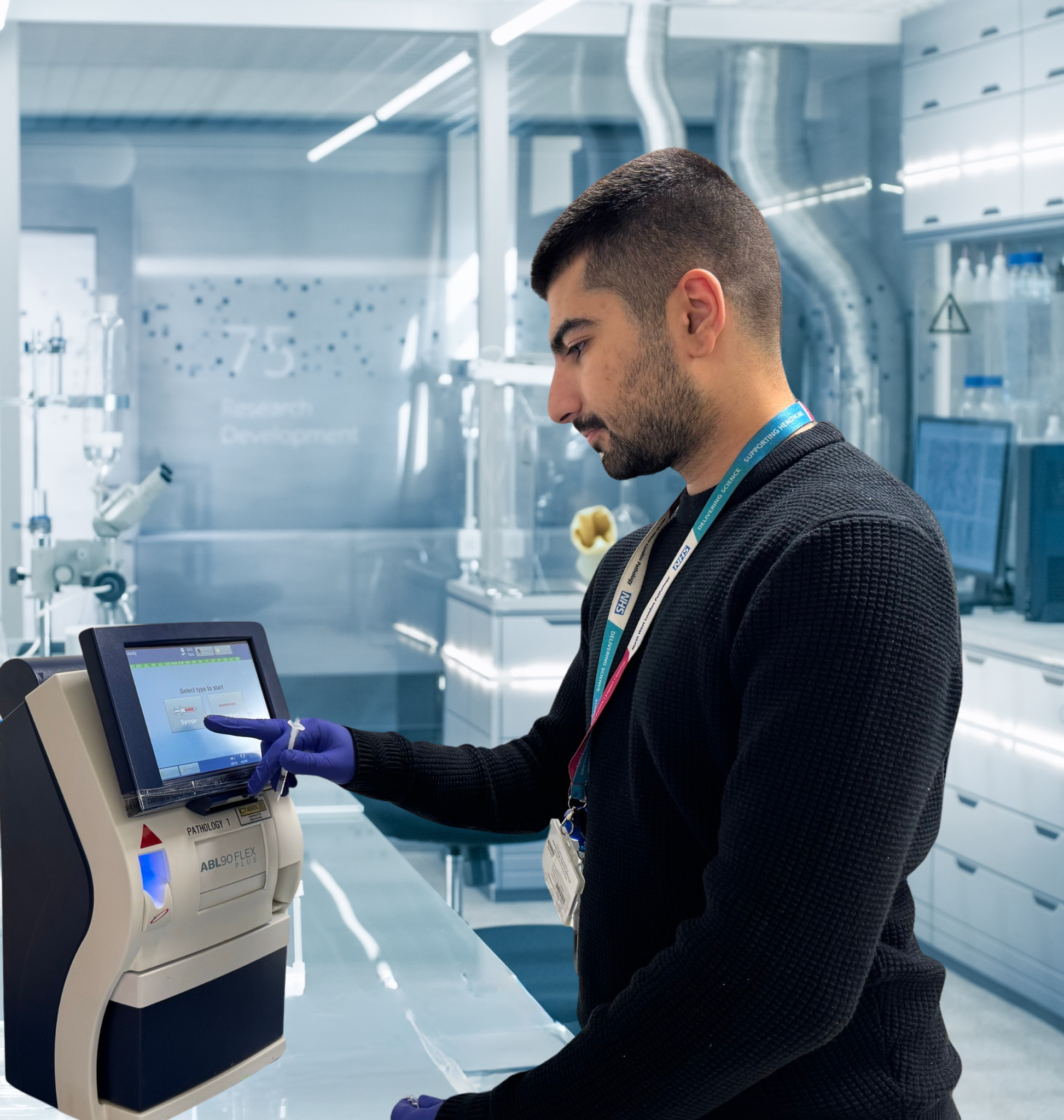 Adnan with Radiometer analyser